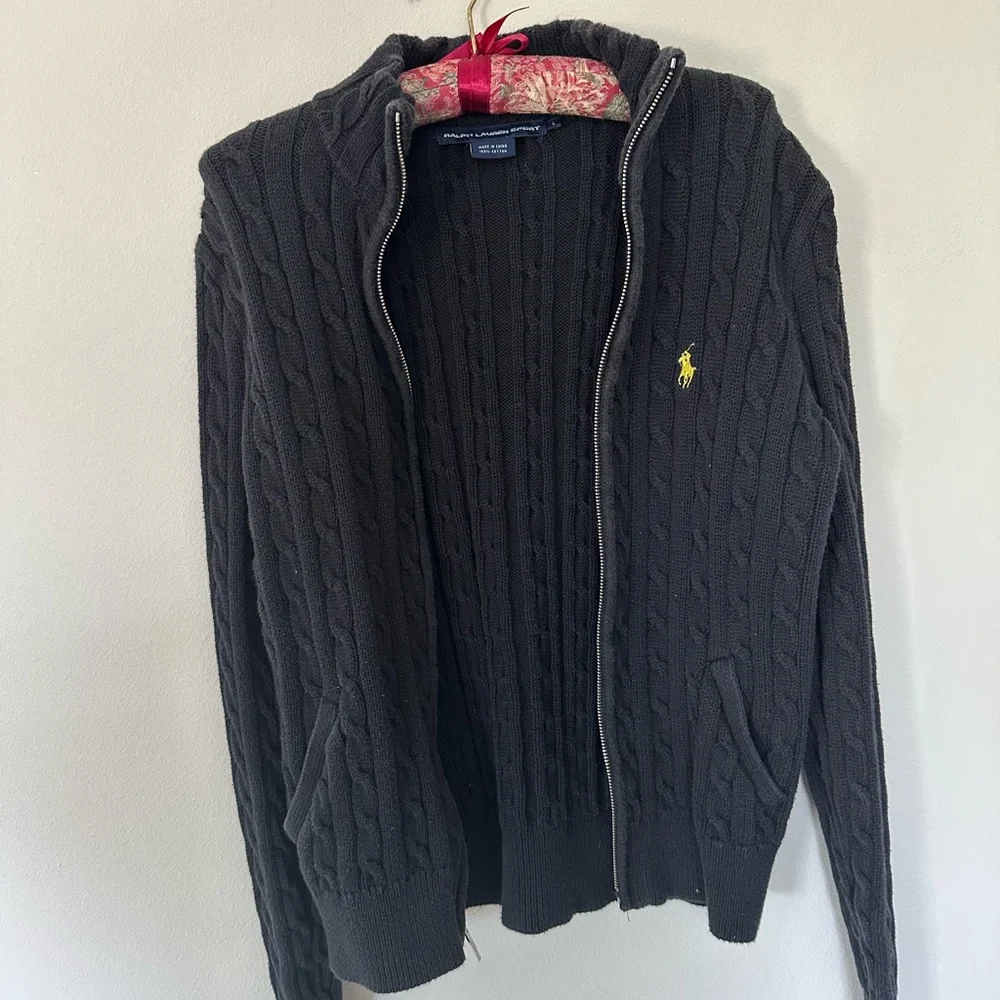 Ralph Lauren Black Zip-Up Cable Knit Sweater - Picture 7 of 9
